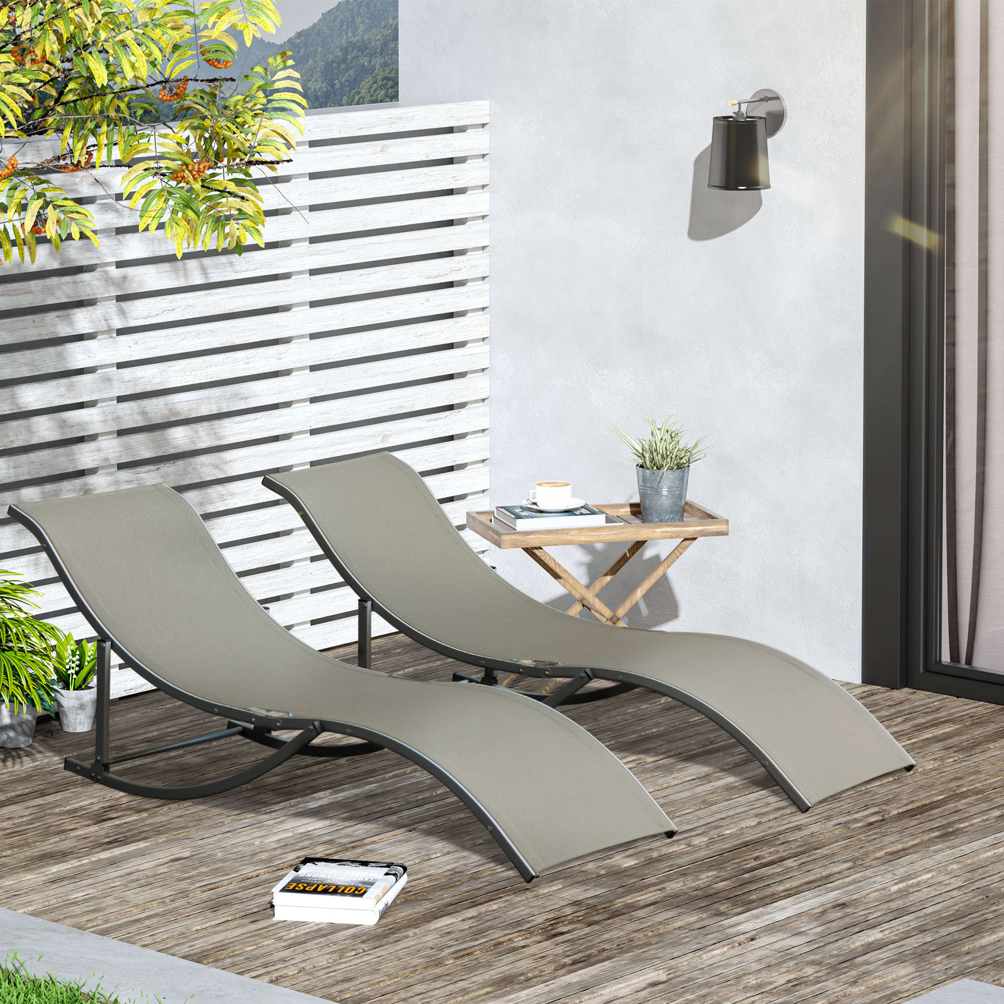 Outsunny 2er Set Sonnenliege Gartenliegen Stoffliege Relaxliege ergonomisch Aluminium Texteline Hellgrau 165 x 61 x 63 cm