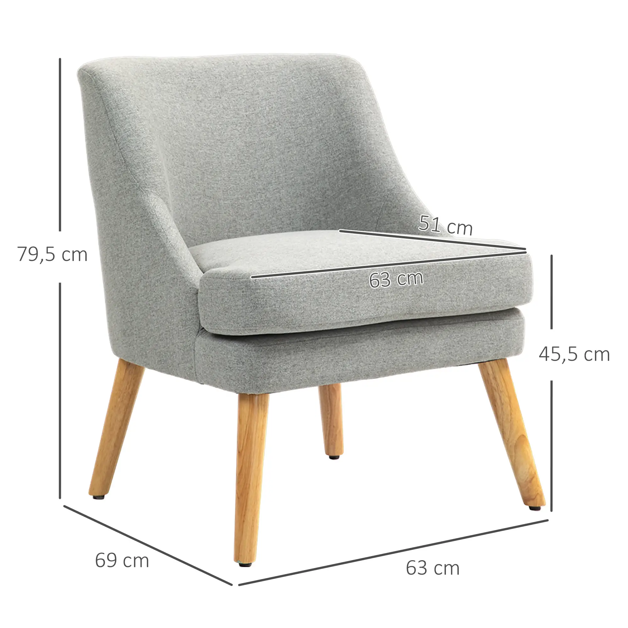 HOMCOM Polsterstuhl skandinavisches Design Loungesessel hellgrau