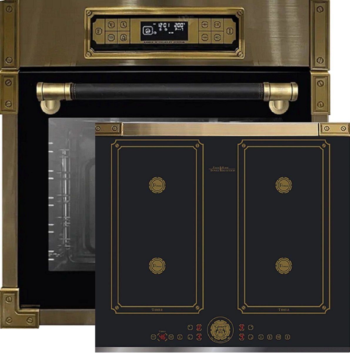Backofen-Set Herd Set Autark Retro Einbau Backofen 80L,Elektro Backofen + Induktionskochfeld 60 cm FREE ZONE mit 2 FLEX Induktions-Zonen EH 6726 AD+KCT 6745 AD.