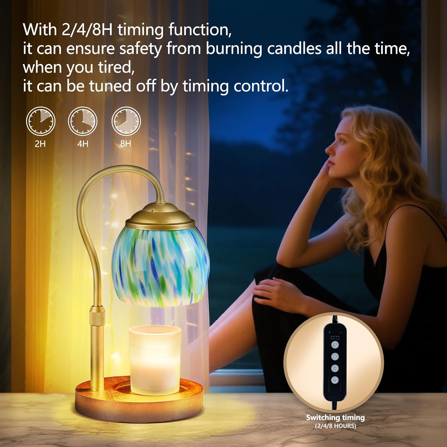 Elegance Kerzenwärmer Lampe – Winter-Thema, höhenverstellbare Heimdekoration mit Timer, 4 Dimmer-Einstellungen und Glaskerzen-Kompatibilität für gemütliche Räume