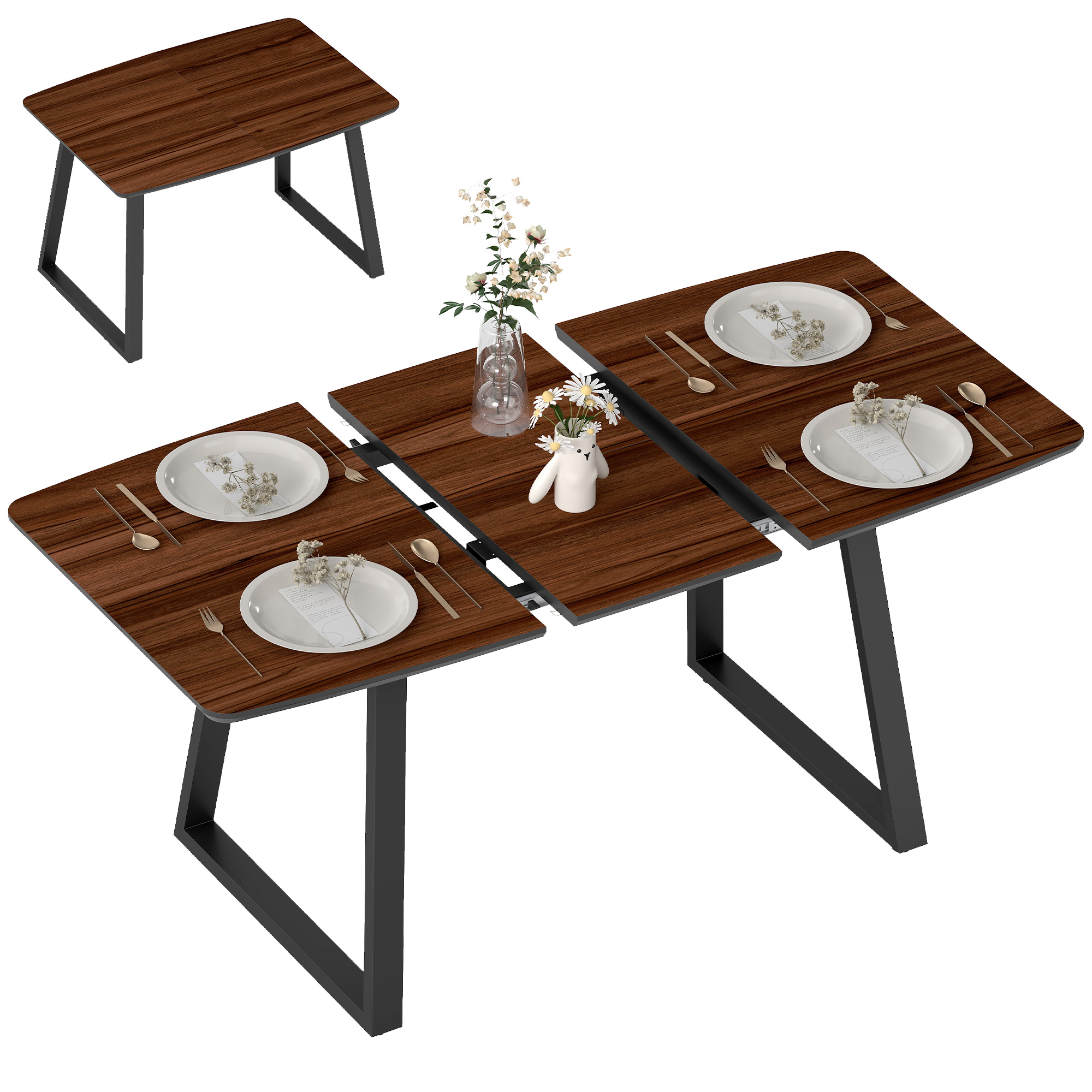 HOMCOM Esstisch im Industriedesign für 6 Personen, ausziehbare Tischplatte, 120 cm x 80 cm x 76 cm, Schwarz + Braun
