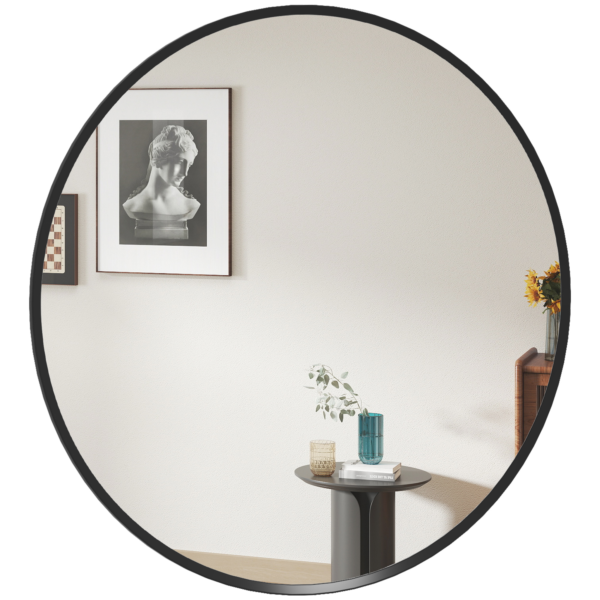 HOMCOM Wandspiegel, modernes Design, Φ61 cm, Schwarz
