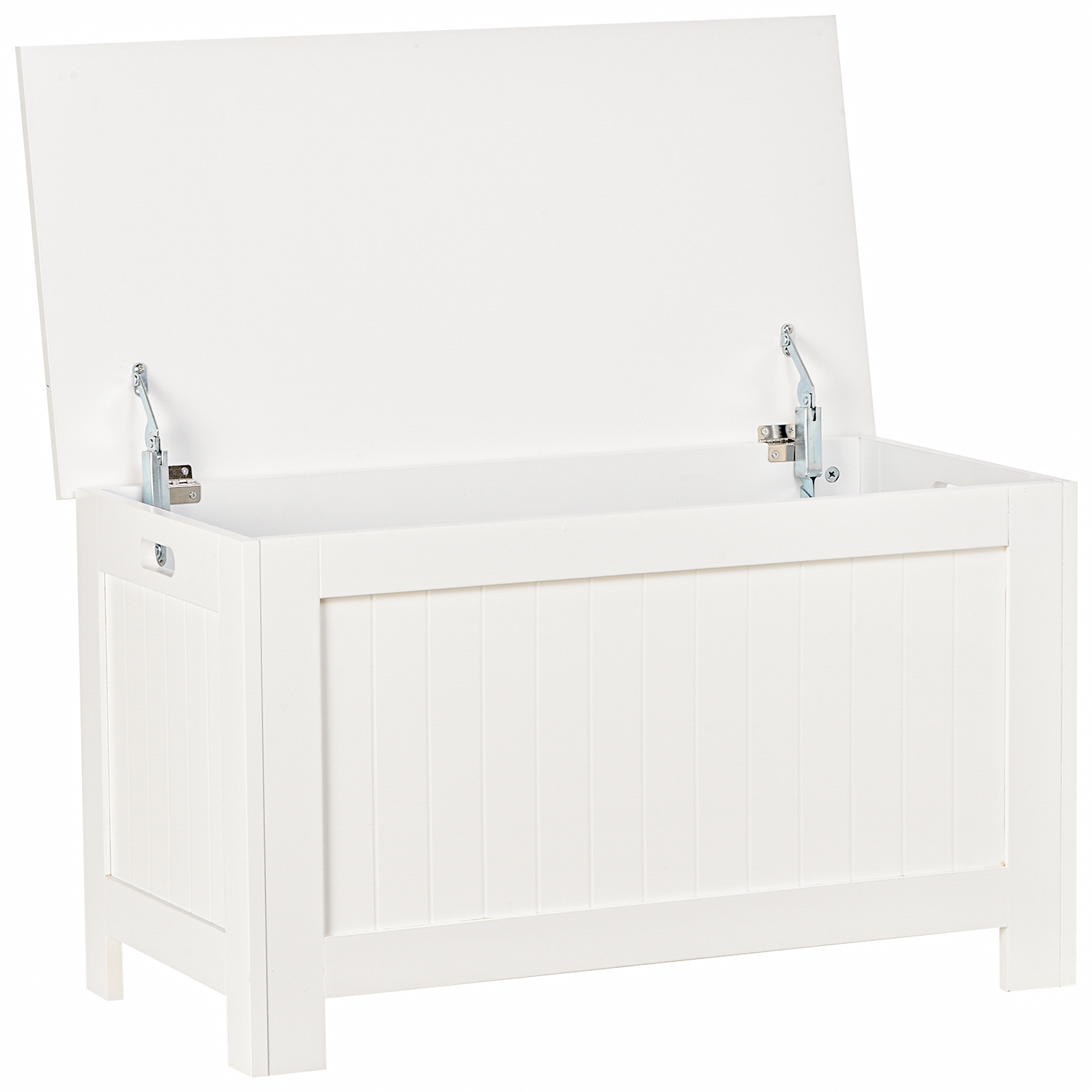 HOMCOM Sitzbank mit Stauraum im Landhausstil, inkl. Sicherheitsscharniere, Truhe, 81 cm x 40 cm x 46 cm, Weiß