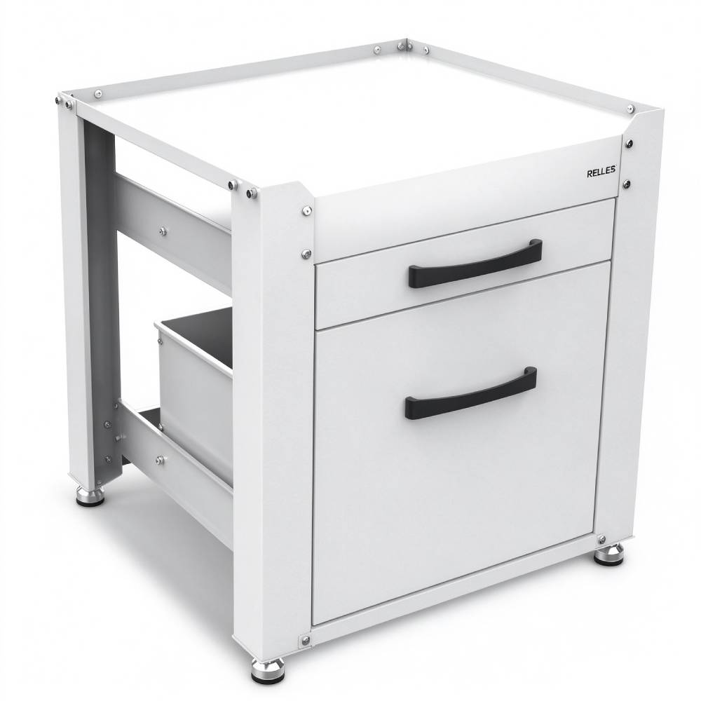 Untergestell für Waschmaschine und Trockner mit Schublade und Ablage, 500 kg Tragkraft, Stahl, 62x62x57,5 cm, höhenverstellbare Füße