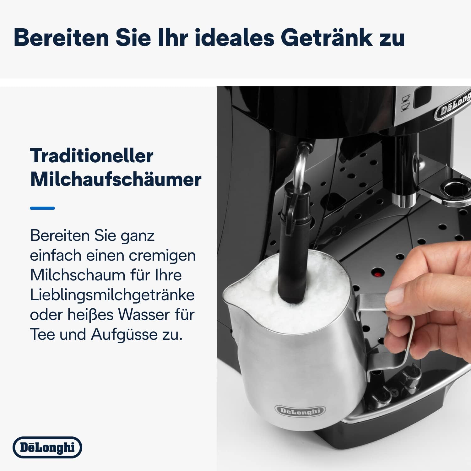 De'Longhi Magnifica Start ECAM222.60.BG, Kaffeevollautomat mit LatteCrema-Milchsystem für Automatischen Cappuccino, 4-Direktwahl-Tasten, Soft-Touch-Bedienfeld, x2-Funktion, 1450W, Schwarz/Grau