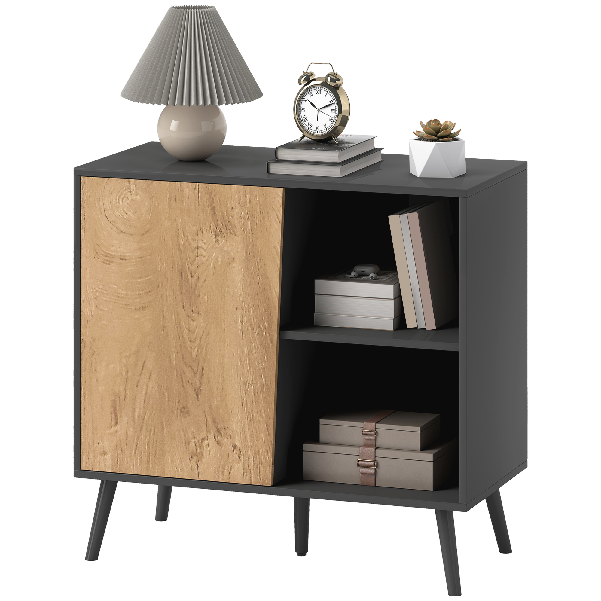 HOMCOM Moderne Kommode mit Schrank und Fach, aus Holz, 80x39x76 cm, Dunkelgrau