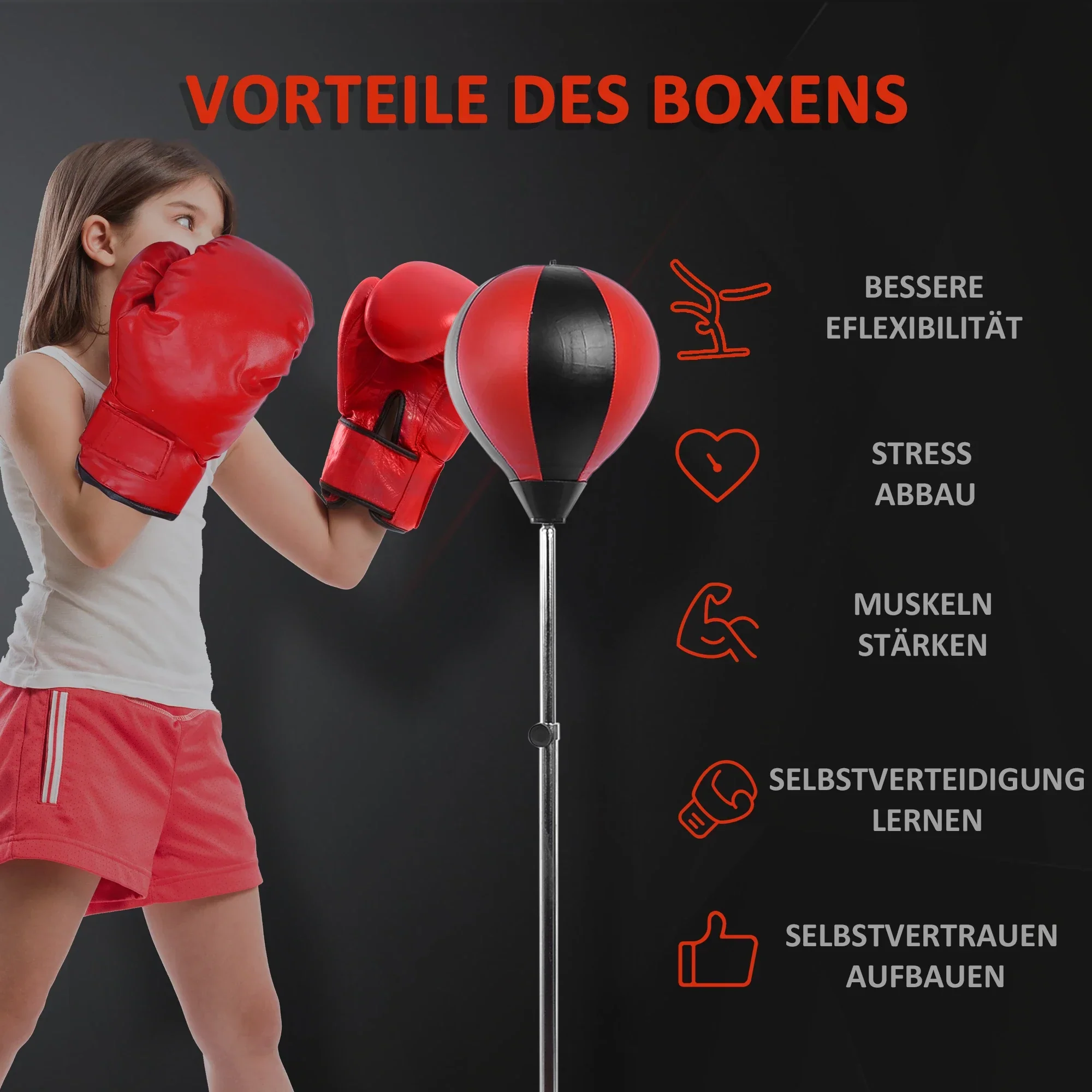 HOMCOM Boksbalset in hoogte verstelbaar incl. handschoenen pomp