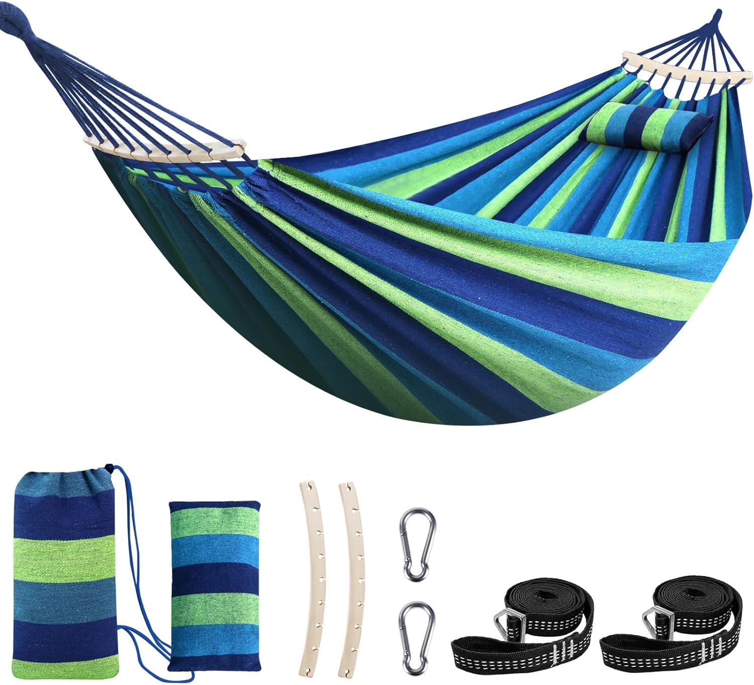 Chihee Amaca in cotone Morbida Traspirante Amaca da campeggio Regge fino a 300 kgAmaca portatile con barra divisoria staccabile Cuscino 2 robuste fettucce 2 moschettoni Interno Esterno