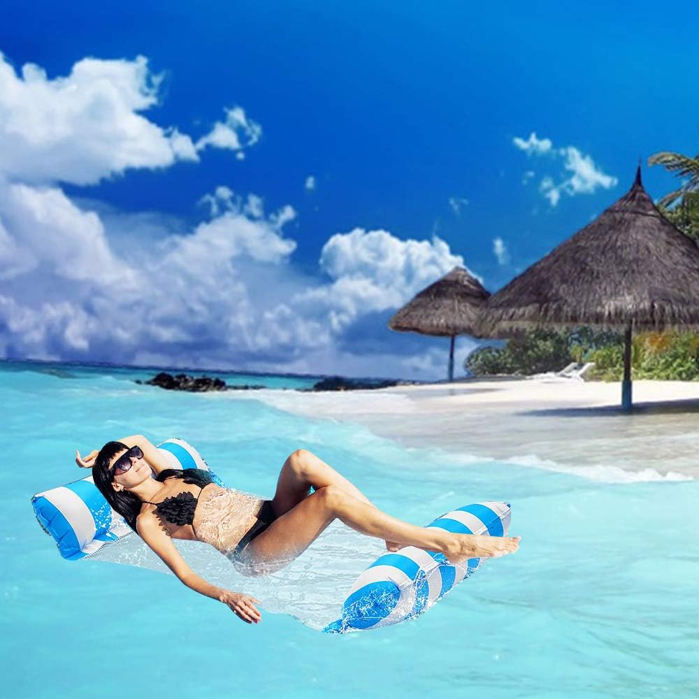 Galleggianti gonfiabili per piscina per adulti, 2 pezzi 4-in-1 Gonfiabili per piscina con amaca gonfiabile multiuso (sella, poltrona, amaca, drifter) Sedia da piscina con pompa d'aria manuale per piscina sulla spiaggia