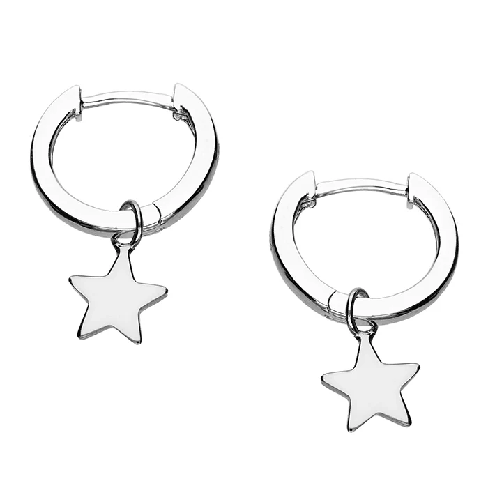 Silver Plain Star on Huggie Hoop