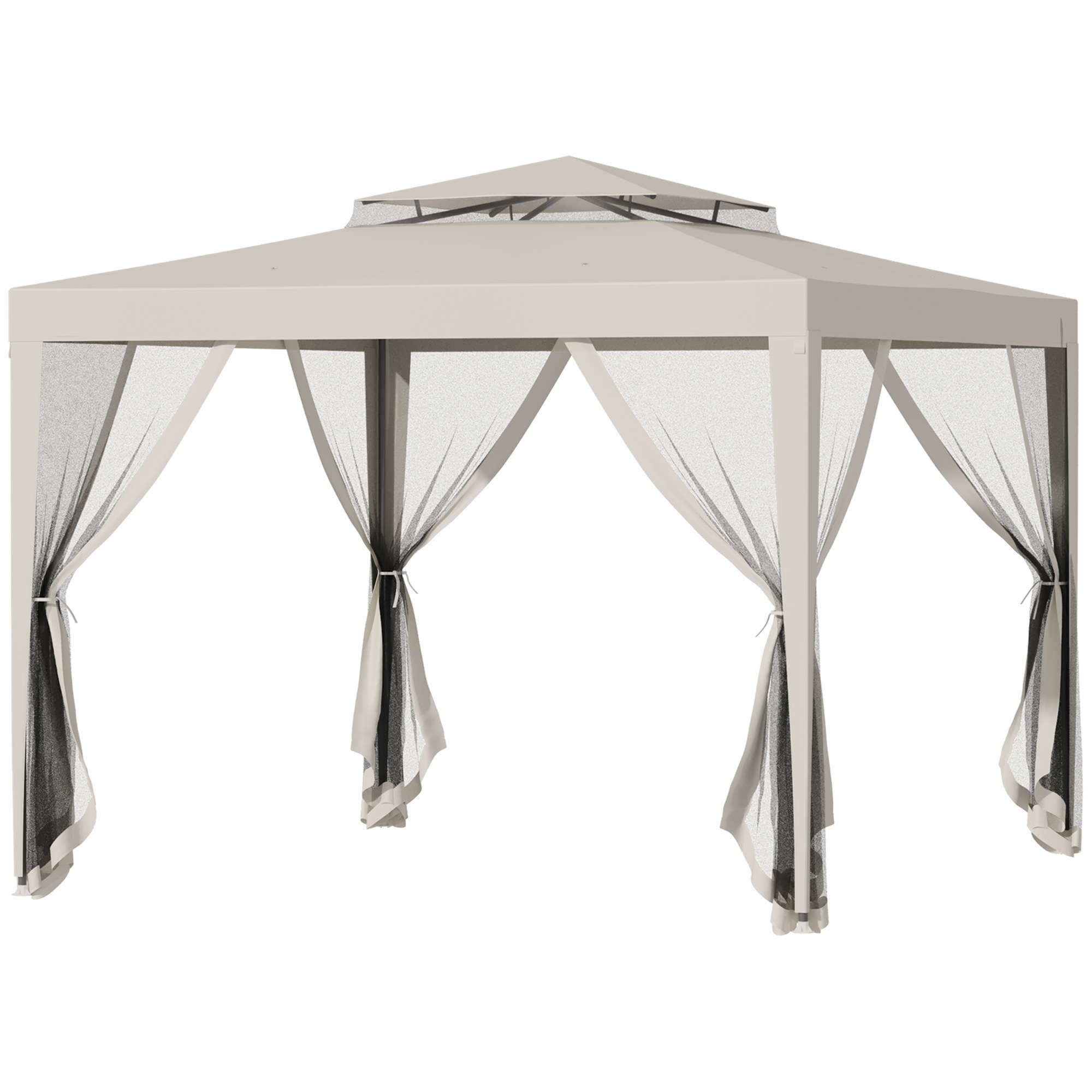 Outsunny Gartenpavillon 3L x 3B m mit 4 abnehmbaren Moskitonetzen - Doppeltes Dach - Beige