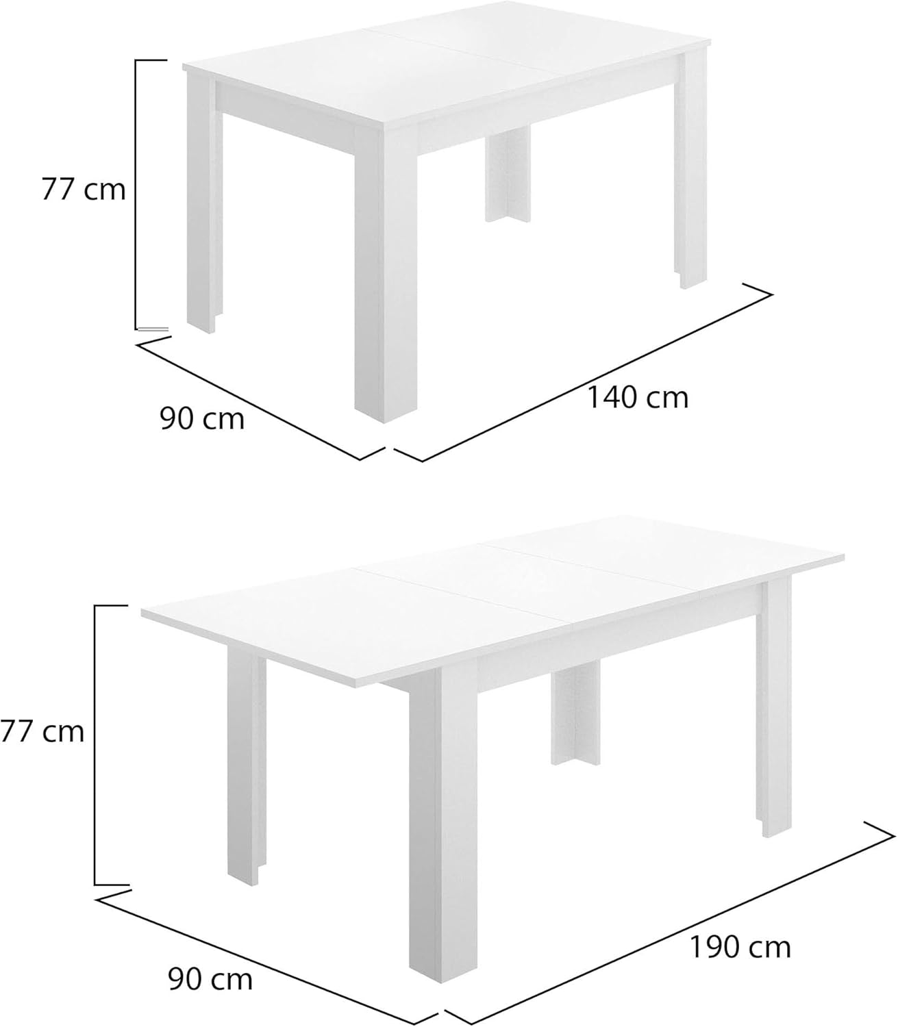 Dmora Tavolo Pranzo allungabile, cm. 140/190 x 78 x 90, Bianco Lucido, Unico