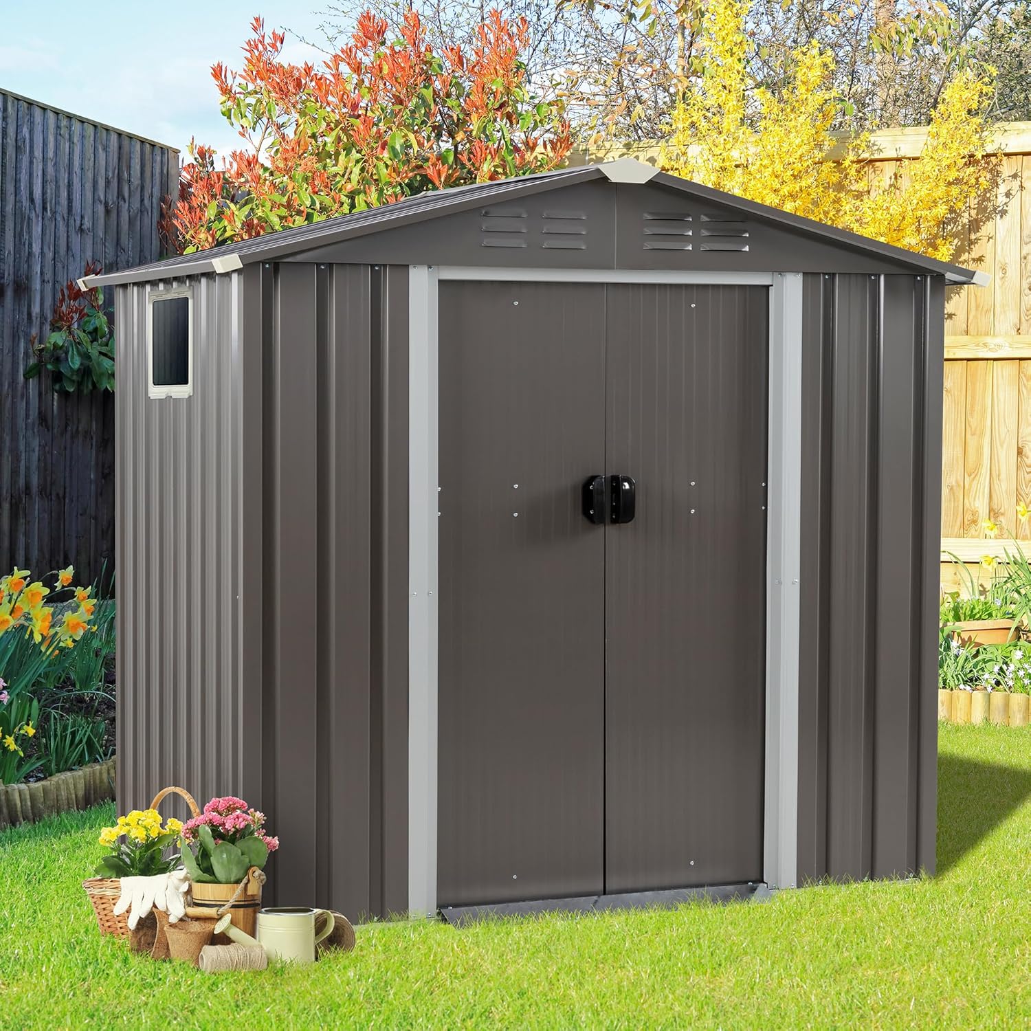 Vongrasig 5 x 3 x 6 FT Outdoor Storage Shed Clearance Metal Garden Shed with Lockable Door