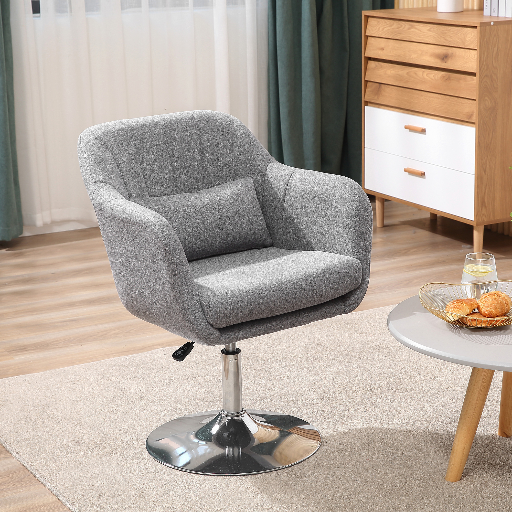 HOMCOM Arbeitshocker Drehhocker bis 136 kg, höhenverstellbar, leinenartiges Polyester, Stahl, Grau, 60 x 60 x 79-91 cm