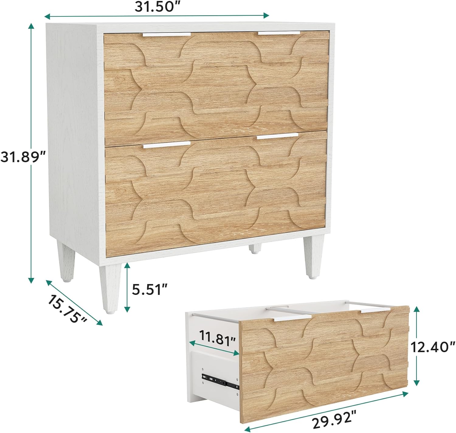 Tribesigns 2-Drawer File Cabinet, Lateral Filing Cabinet for A4/Letter/Legal Size, Office Storage Cabinet, Printer Stand with Storage Drawer for Home Office, White & Walnut
