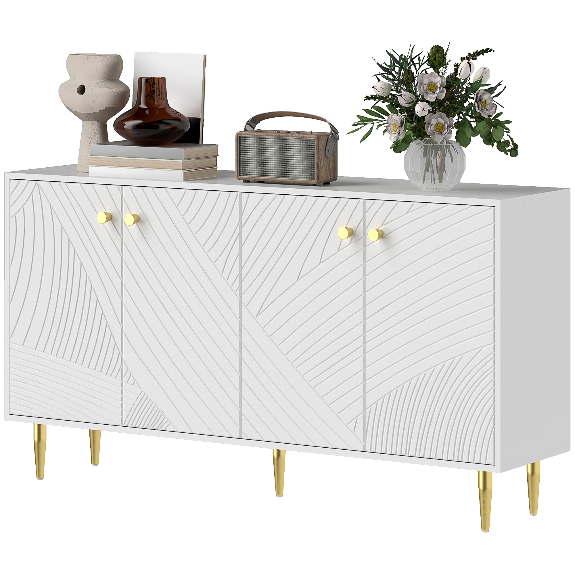 HOMCOM Buffet Wohnzimmer Aufbewahrungsschrank mit verstellbaren Regalen, Türenschränken, 140 x 35 x 77,5 cm, Weiß