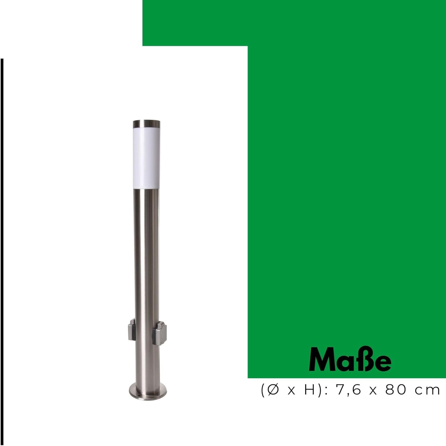 Novatool 4X Wegeleuchte I 80 cm I mit 2 Steckdosen I Edelstahl I IP44 I E27 Sockel I Wegebeleuchtung aussen Aussenleuchten Garten Standleuchte Terassenleuchte Gartenleuchte stehend Terrassenlampe