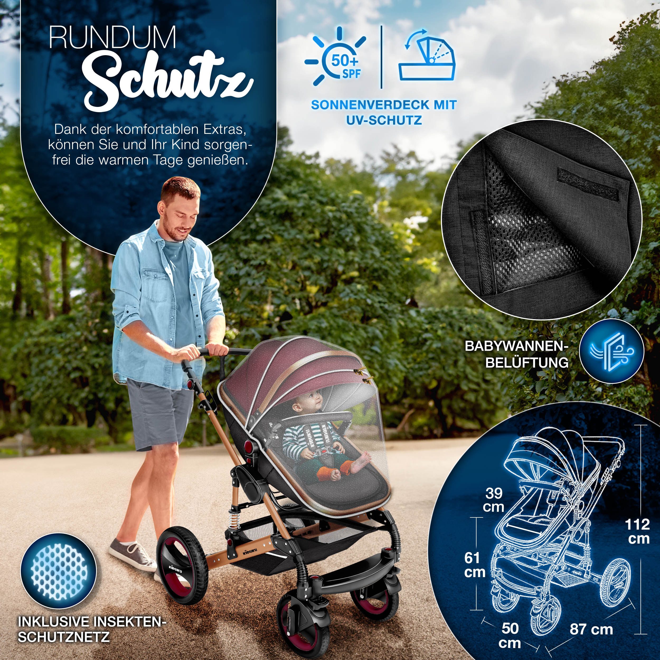 Kombi-Kinderwagen KIDUKU® 3 in 1 Kombi-Kinderwagen Buggy Reisebuggy inkl. Auto- Babyscha