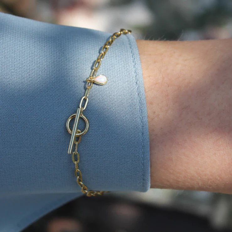 Mary K Gold Fine Chain & Opal Drop Bracelet