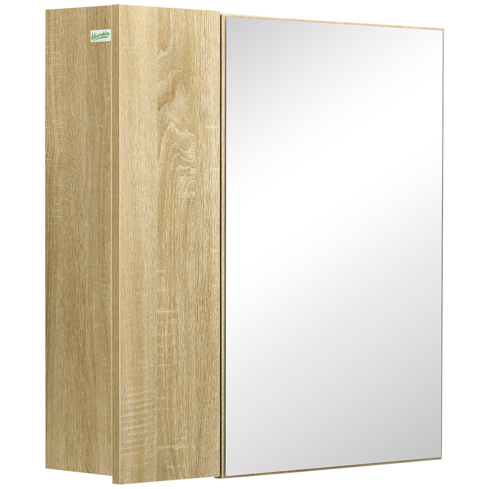 kleankin Wandmontierter Badezimmerspiegelschrank mit Spiegel Regalen und 2 Türen inkl. Befestigungsset 60 x 15 x 60 cm Naturholz
