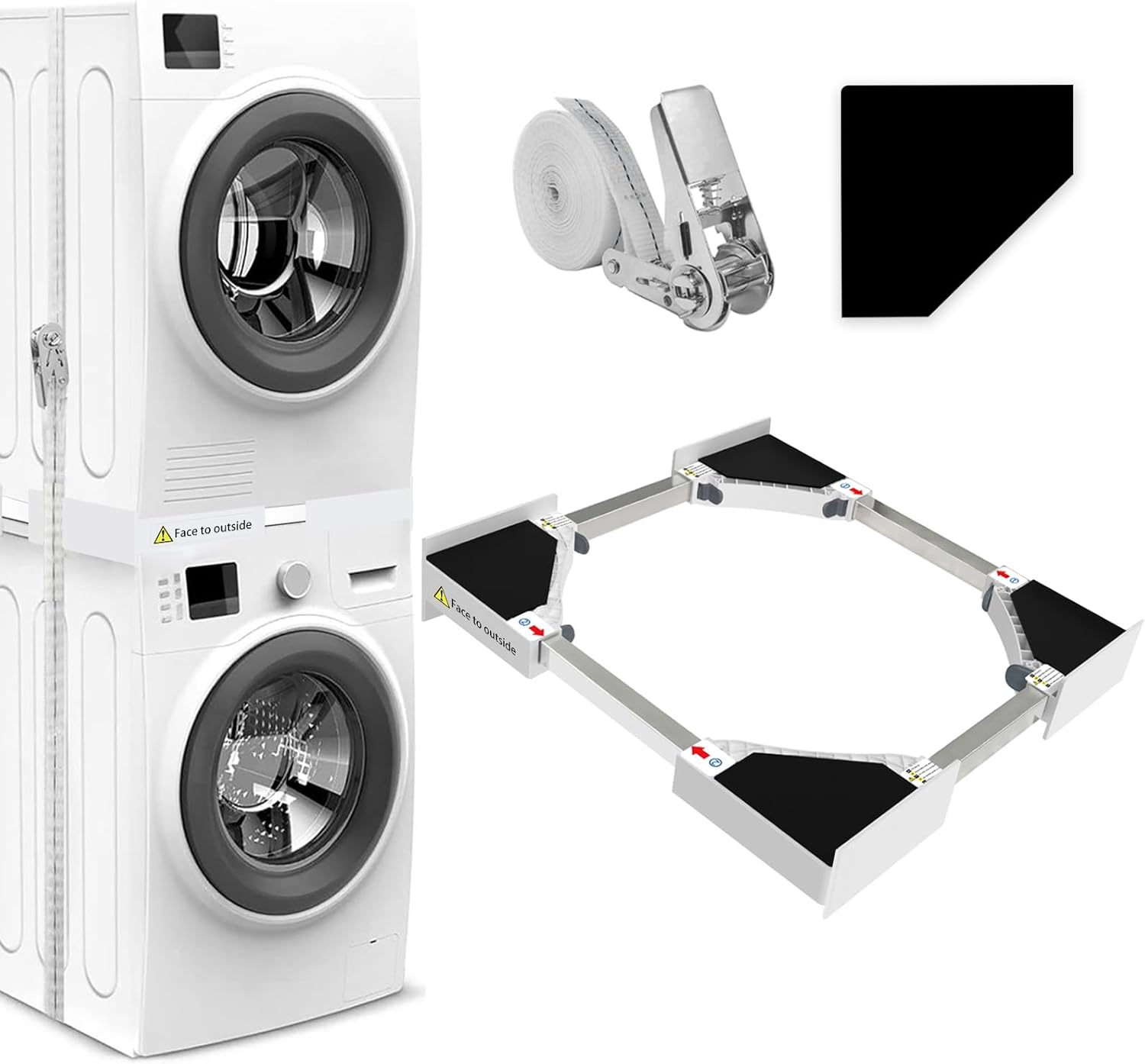 NIUXX Universal Washing Machine Dryer Overlay Kit with Ratchet Straps, Universal Intermediate Frame for Washing Machine and Dryer, Adjustable Size (46-66cm)
