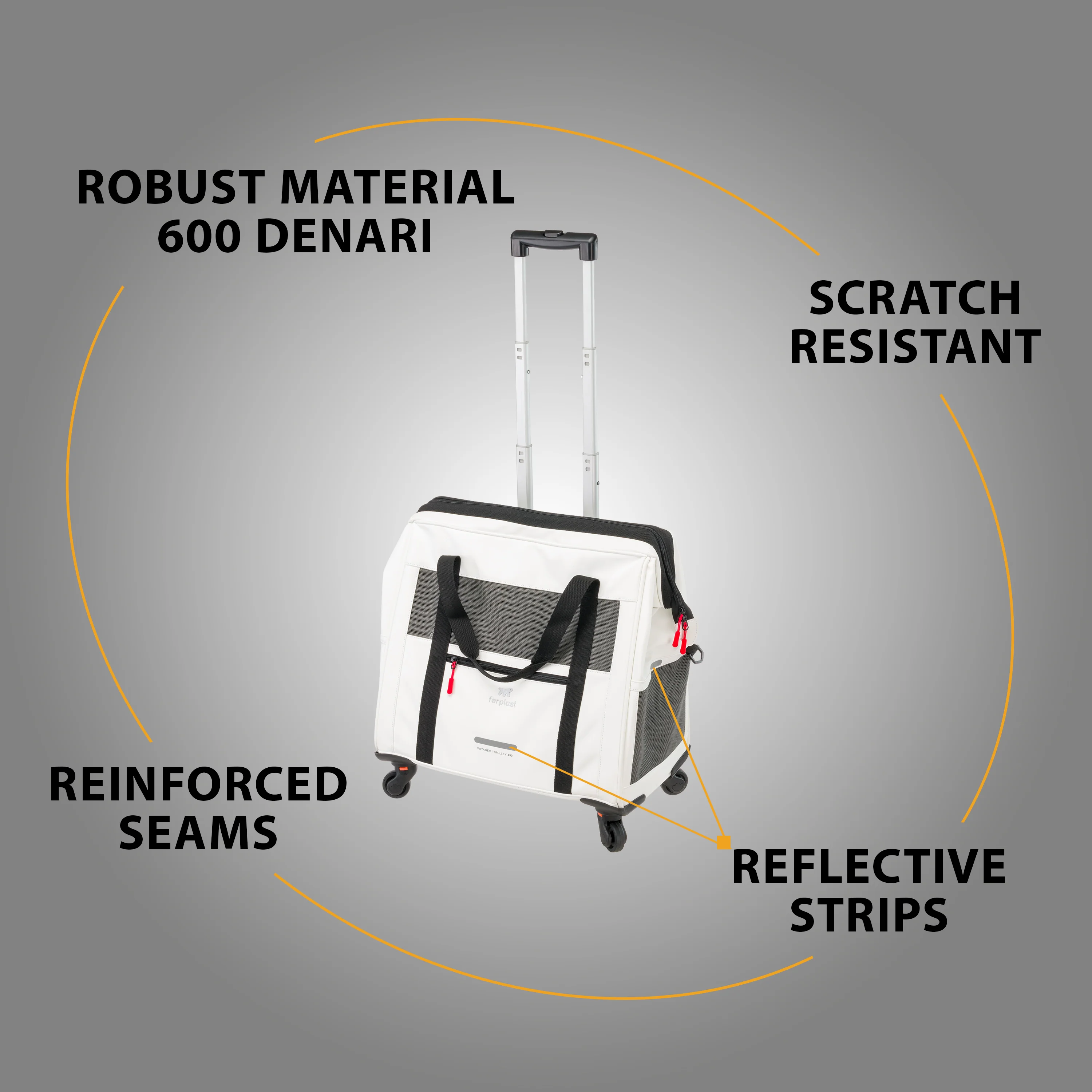 2025 Voyager Trolley di Ferplast – elegante e leggero trolley in similpelle per gatti e cani di piccola taglia fino a 15 kg. Con ruote, finestre in rete e cintura di sicurezza – perfetto per viaggi comodi.