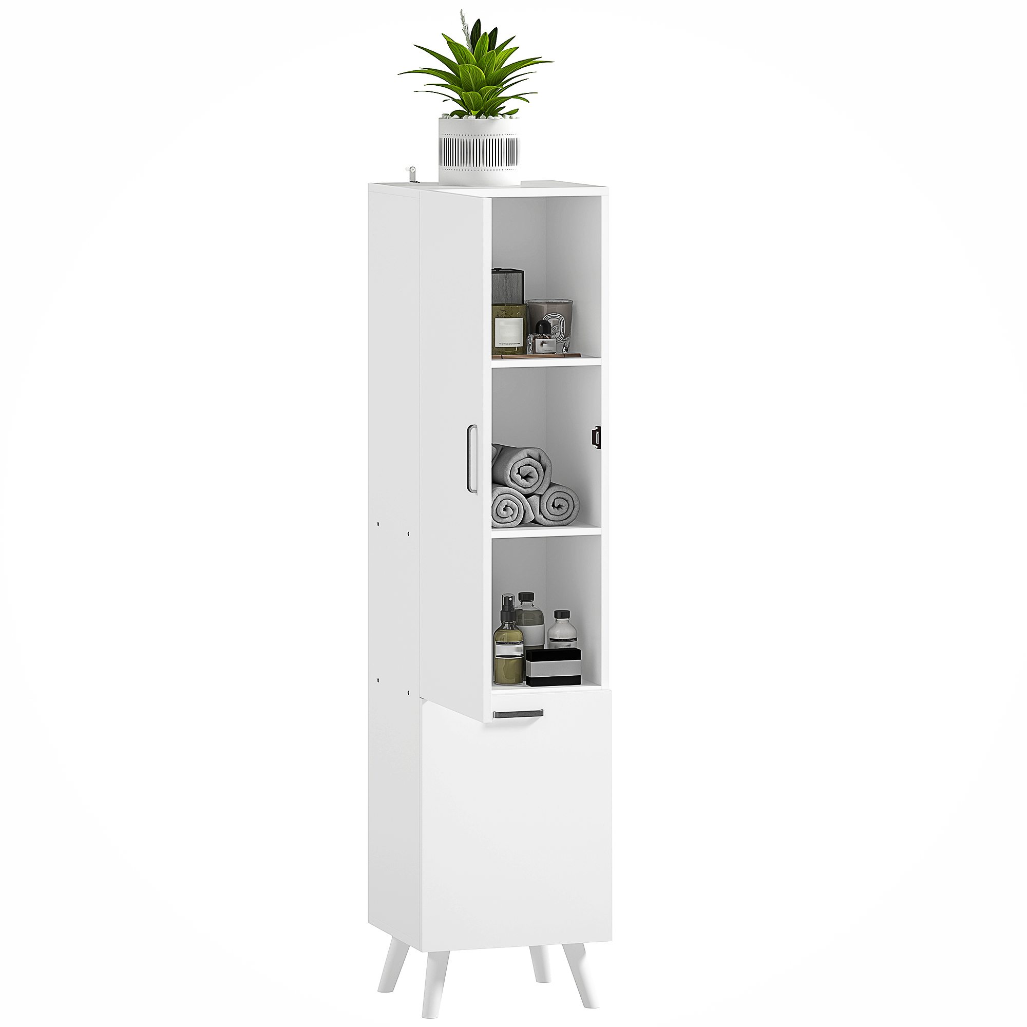 HOMCOM Badezimmerschrank Aufbewahrungsschrank mit Türen, 35 x 31,5 x 144 cm, Weiß