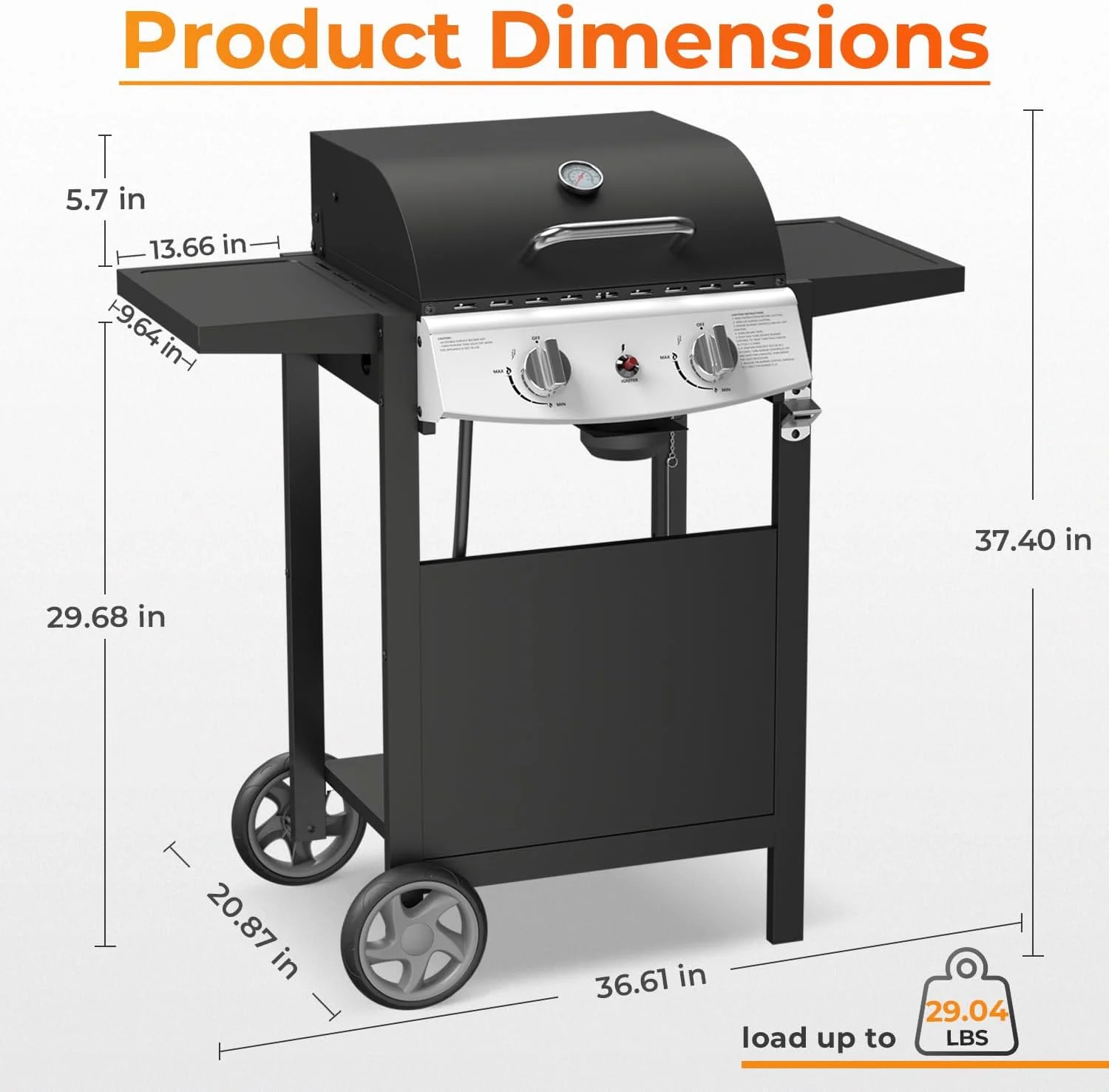 R.W.FLAME 2 Burner Propane Gas Grill, 20,000 BTU Stainless Steel BBQ Grill