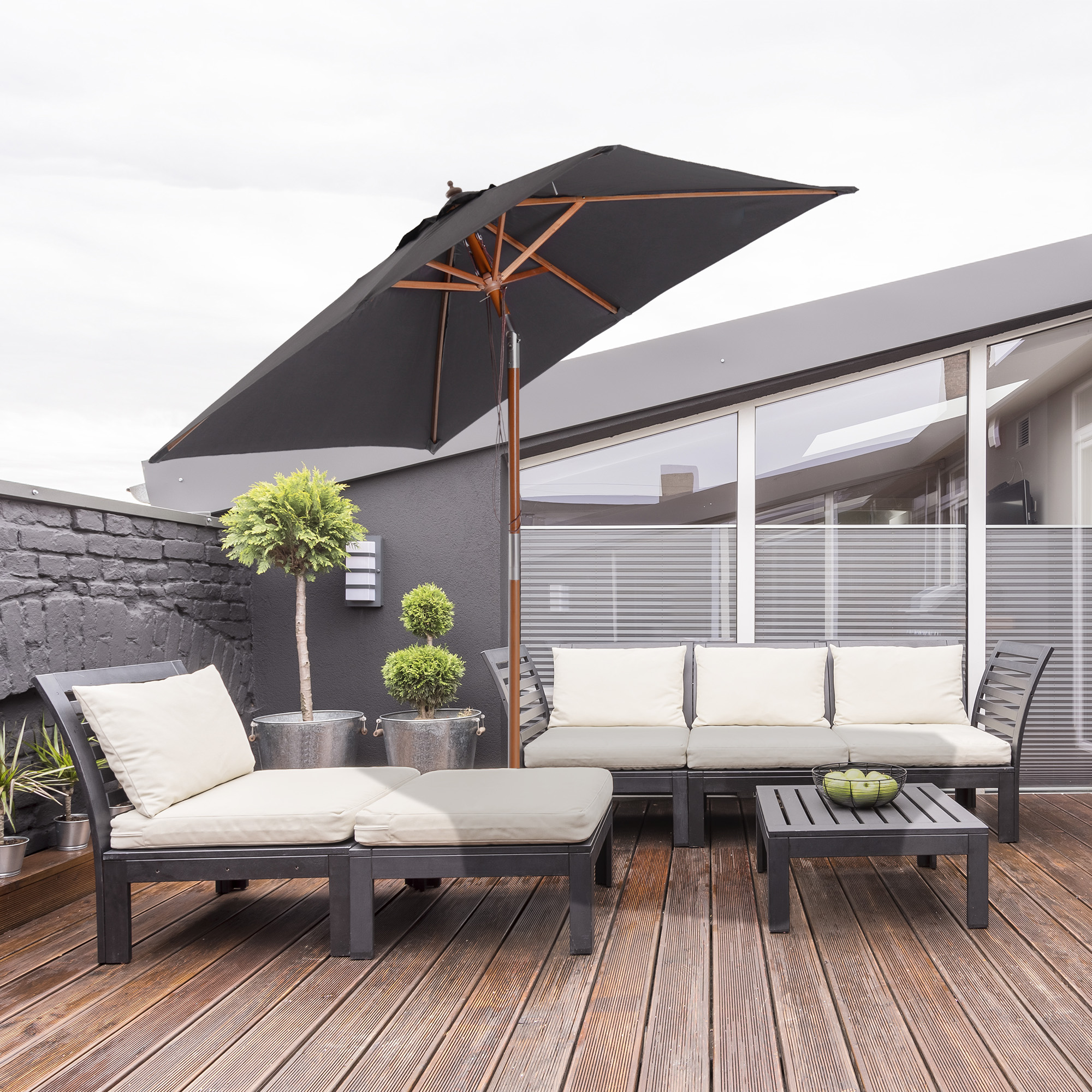 Outsunny Sonnenschirm 200 x 150 x 235 cm Knickbarer Gartenschirm 3-stufig einstellbar rechteckig Strandschirm wasserabweisend und UV-beständig für Strand Balkon Terrasse Garten Dunkelgrau