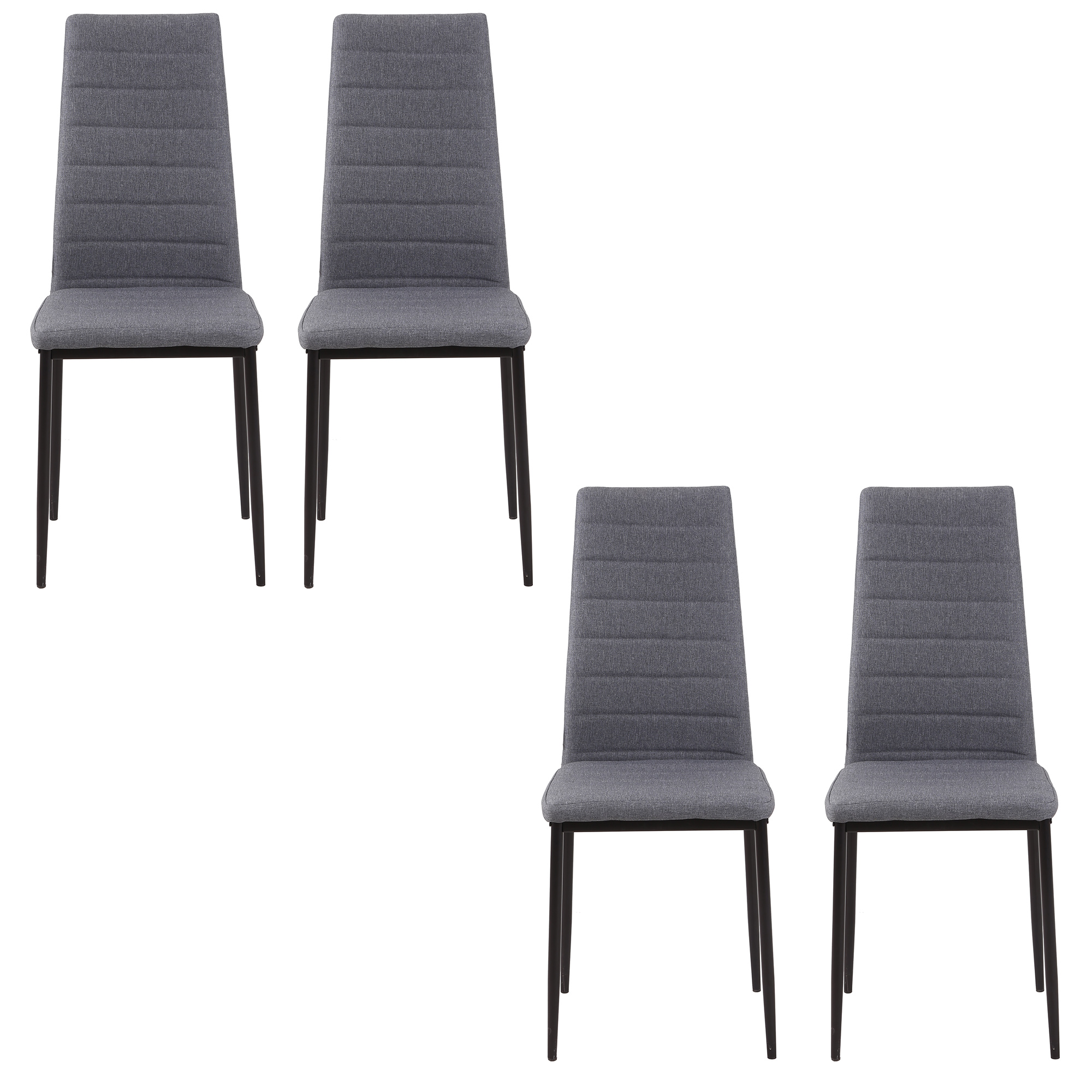 HOMCOM Set von 4 Esszimmerstühlen, Küchenstühle mit hoher Rückenlehne, Metallbeinen und Leinenbezug 41x50x97cm Grau