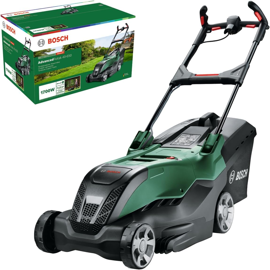 Bosch Potente Rasaerba a Filo AdvancedRotak 40-650, per il Taglio del PratoC, Potenza Motore 1700 W, Larghezza di Taglio 40 cm