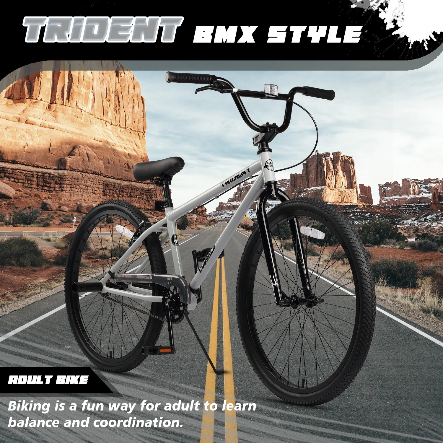cubsala 24 Inch BMX Race Bike Trident Bicycles Beginner-Level to Advanced Riders with 2 Pegs Trick Cycling and Professional Riding, Black
