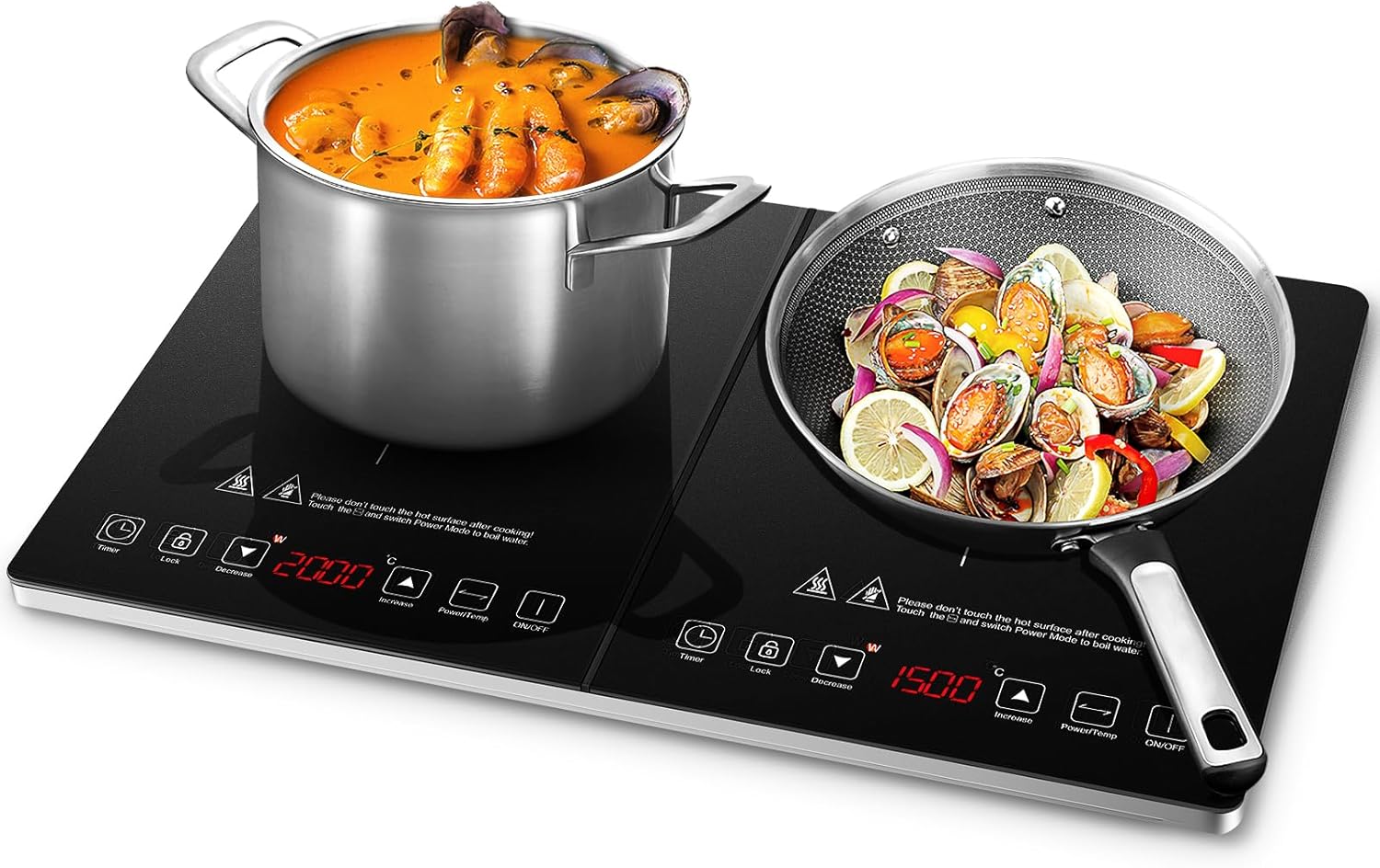 Induction Griddle, AMZCHEF Electric Induction Hob with Black Crystal Glass Surface, Ultra-Thin Portable Design, Touch Sensor Control and Safety Lock, 2000W