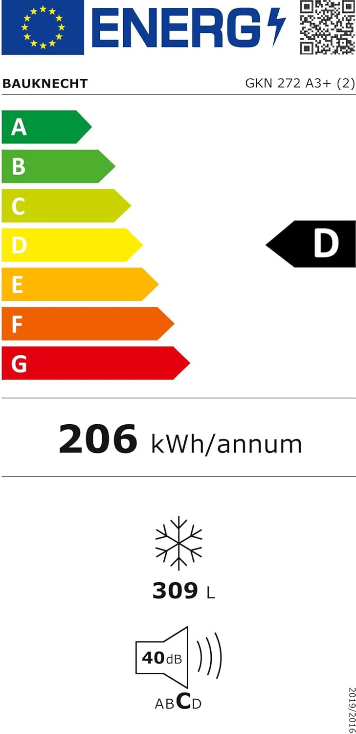 Bauknecht GKN 272 A3+ Gefrierschrank / 309 L Gesamtnutzinhalt / NoFrost / EasyOpen Ventil / Innenbeleuchtung / Elektronische Steuerung mit innenliegendem Bedienfeld, Wei?