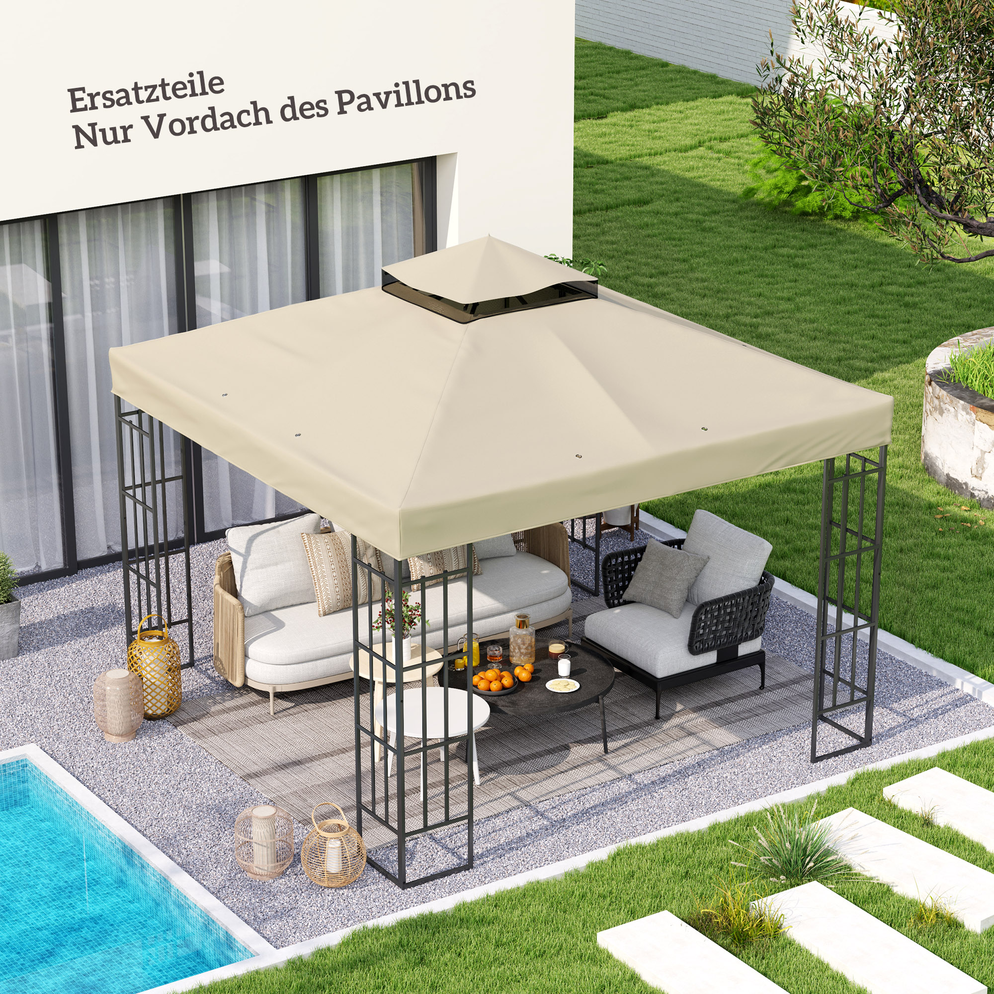 Outsunny 3 x 3 m Ersatzdach für Pavillon, Pavillon-Ersatzplane mit Wasserablauf-Löchern, UPF30+, Sonnenschutz, Cremeweiß