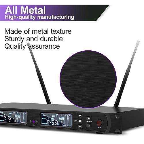 Depusheng DR666 Microfono wireless professionale Karaoke Doppio microfono senza fili palmare, scocca in metallo, ricezione a lunga distanza 100 metri, dedicato per il palcoscenico del bar : Strumenti Musicali