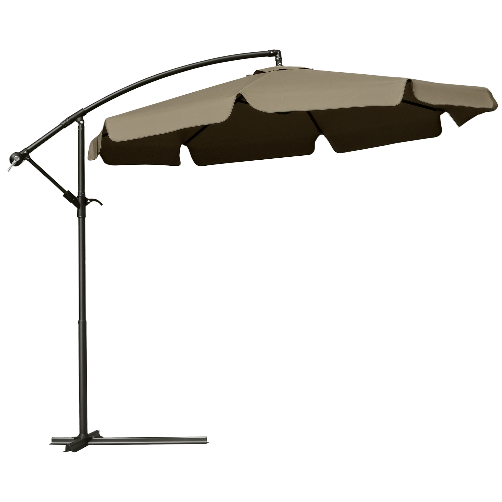 Outsunny Sonnenschirm Ampelschirm mit Handkurbel Rüschen Ø2,65 x 2,65H m Gartenschirm Sonnenschutz Garten Balkon Kaffee