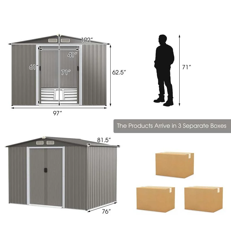 Eletriclife 8 x 6 Feet Galvanized Steel Storage Shed for Garden Yard