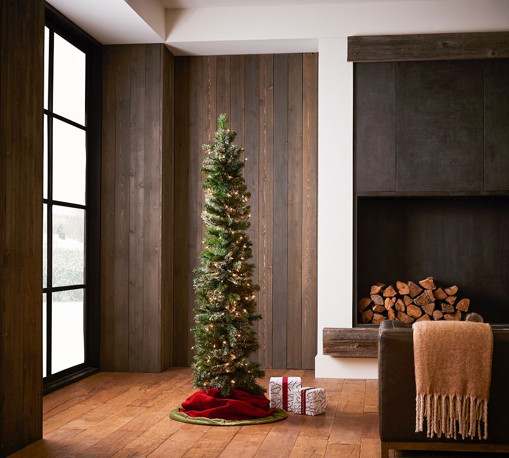 Pre Lit Hard Mixed Cashmere Pencil Faux Pine Tree   tiaotiao