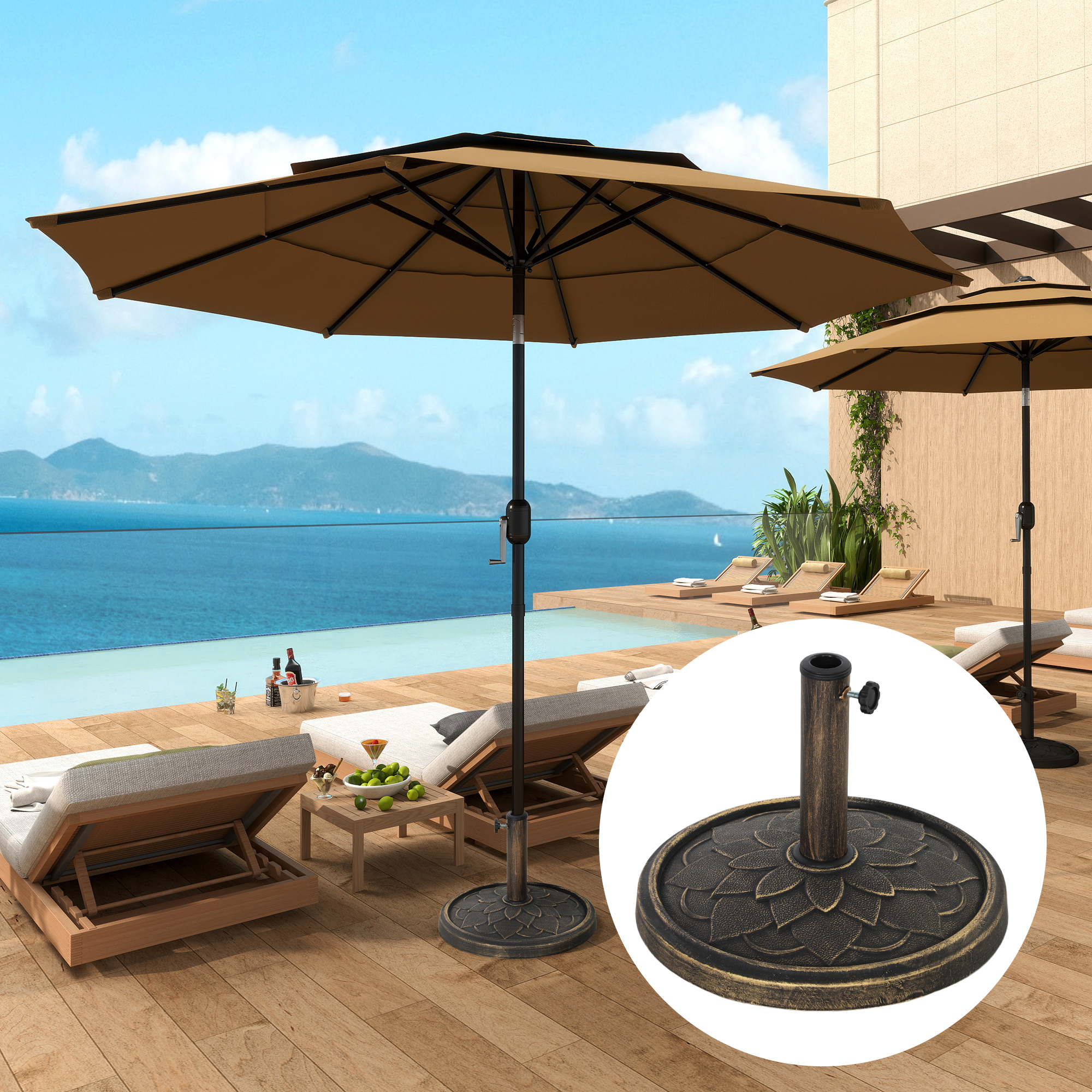 Outsunny Garten Sonnenschirmständer rund 12 kg, für Schirmpfosten von 32, 38, 48 mm in Bronze