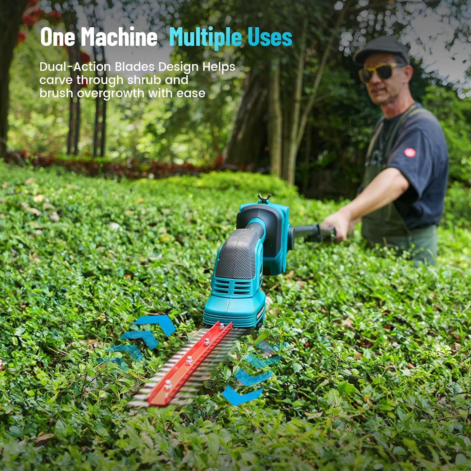 Seesii 6-in-1 Mini Kettensäge & Akku Heckenschere Set, mit 2 * 4000mAh Akkus, Hochentaster mit Teleskopstange, Maximale Reichweite bis zu 4,57m, Geeignet für Gartenpflege und zum Holzfällen