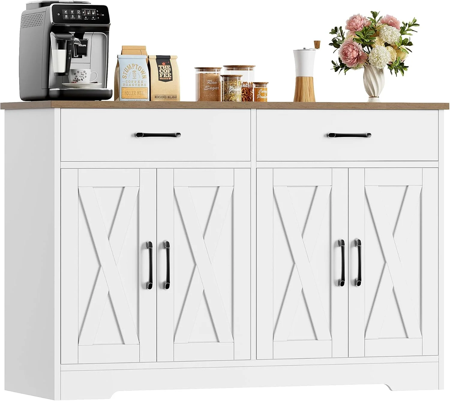 HOCSOK Sideboard, 120 cm, Technisch verarbeitetes Holz, Braun, Breit Küchenschrank mit Arbeitsplatten, Küche, Flur