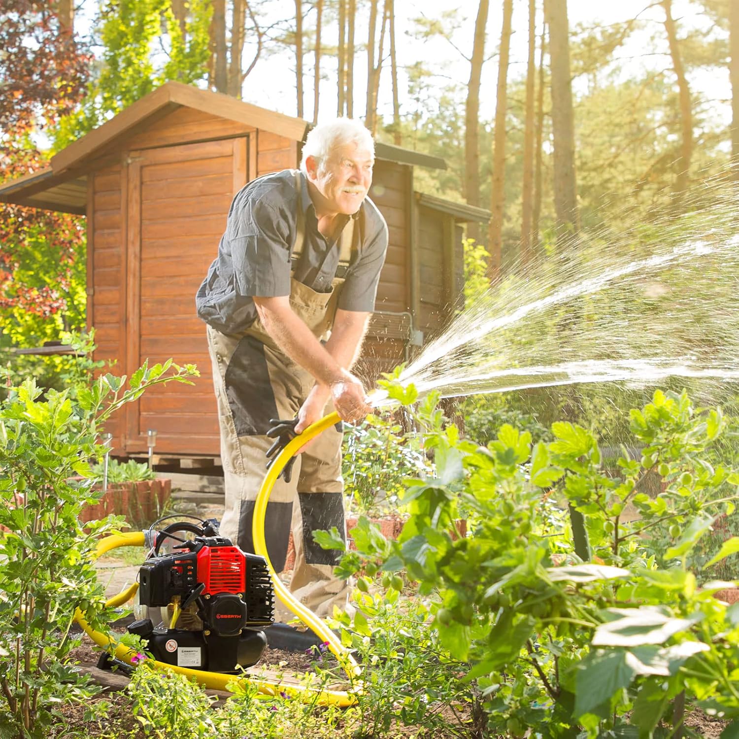 EBERTH 5,5 PK waterpomp met 30.000 l/u en 30 m opvoerhoogte, 2 inch aansluiting, tuin-/vuilwaterpomp met 4-taktmotor en 7 m aanzuighoogte, benzinepomp, trekstarter, metalen voet, handvat