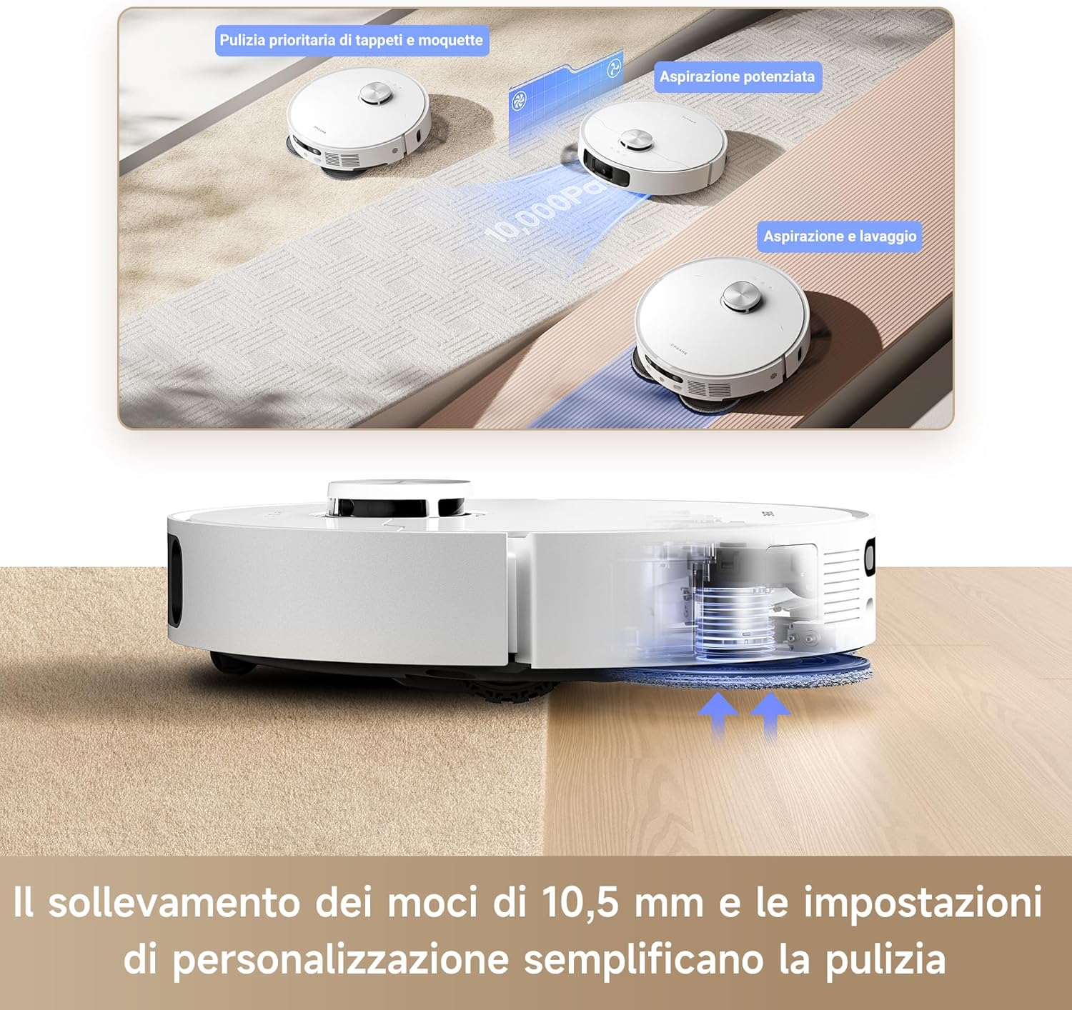 DREAME L10s Ultra Gen 2 Robot Aspirapolvere e Lavapavimenti con MopExtend RoboSwing, Aspirazione 10.000 Pa, Stazione Base Automatica, 32 Livelli di Acqua,Batteria da 240 Min