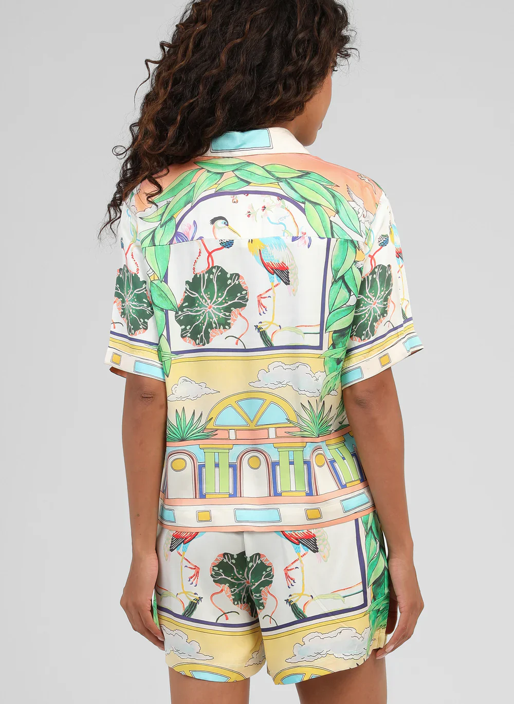 Silvaly Satin-Effect Printed Shirt �C Sky Blue | Women's Luxury Modal Top