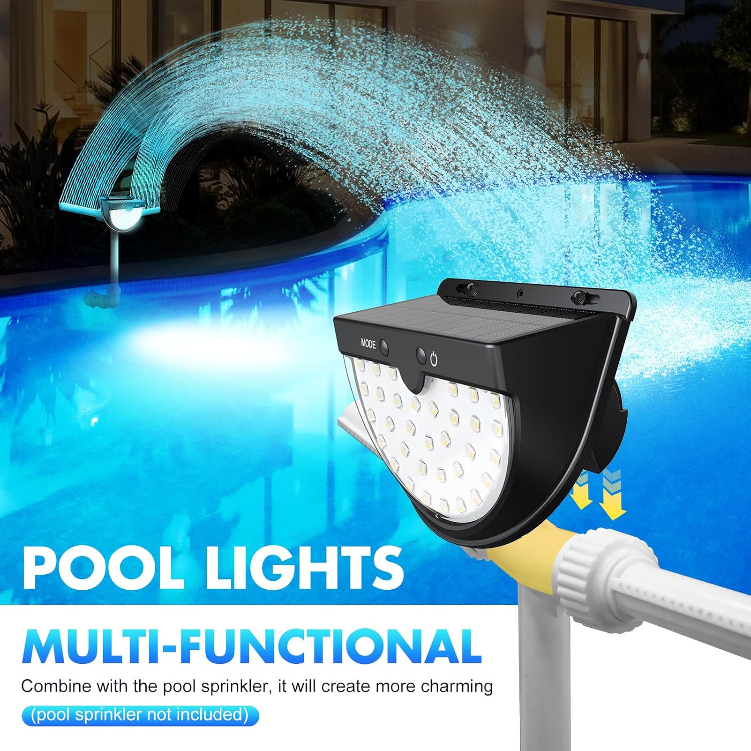Solar-Poolleuchten für oberirdische Pools, Solar-Poolleuchten mit 10 Beleuchtungsmodi, 2025 Upgraded Frame Pools Solarlicht, RGB Outdoor wasserdichte Schwimmbäder Licht, Poolzubehör, 2 Stück