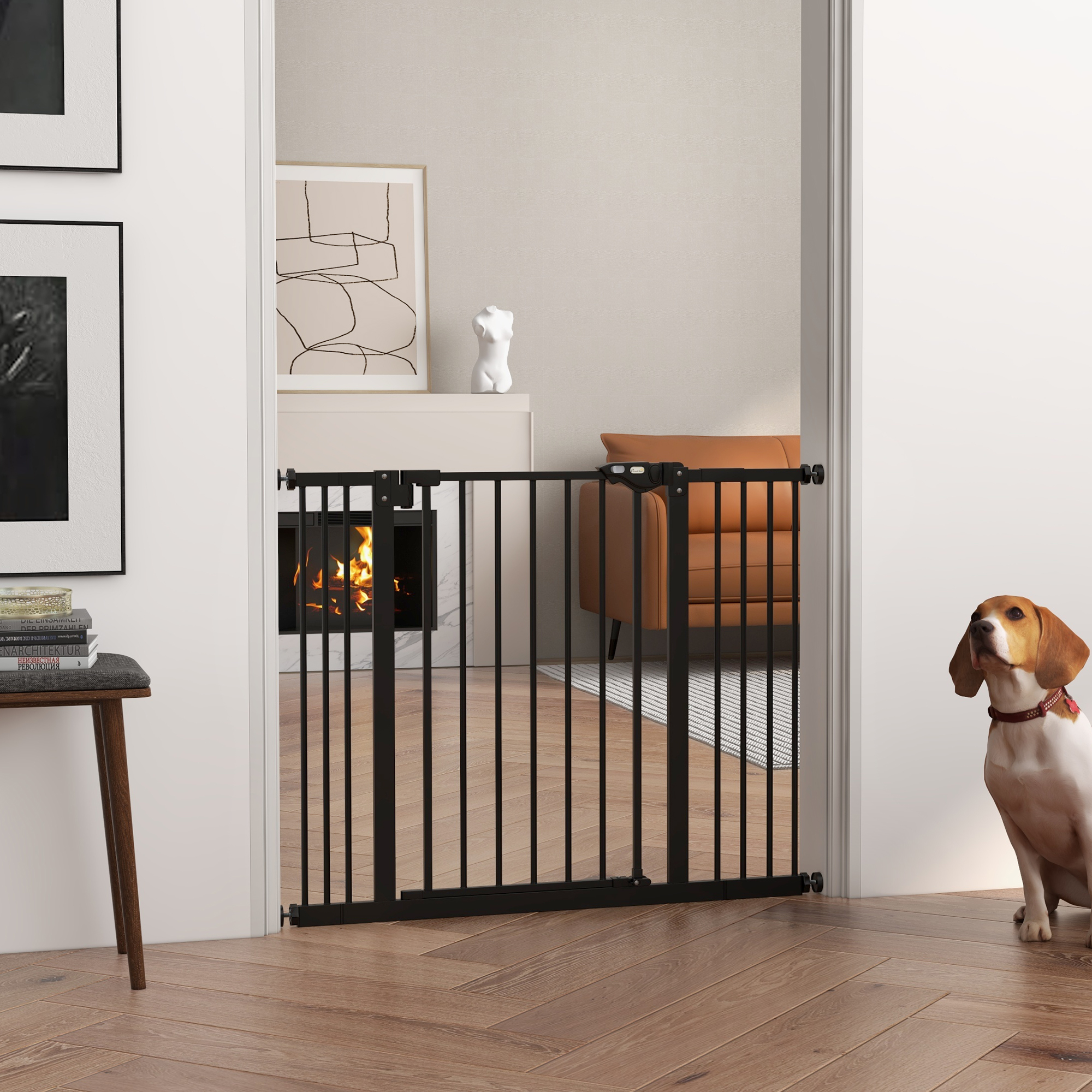PawHut Hundegitter mit 2 Erweiterungen, Breite einstellbar bis 100 cm, Selbstschließend, Schwarz