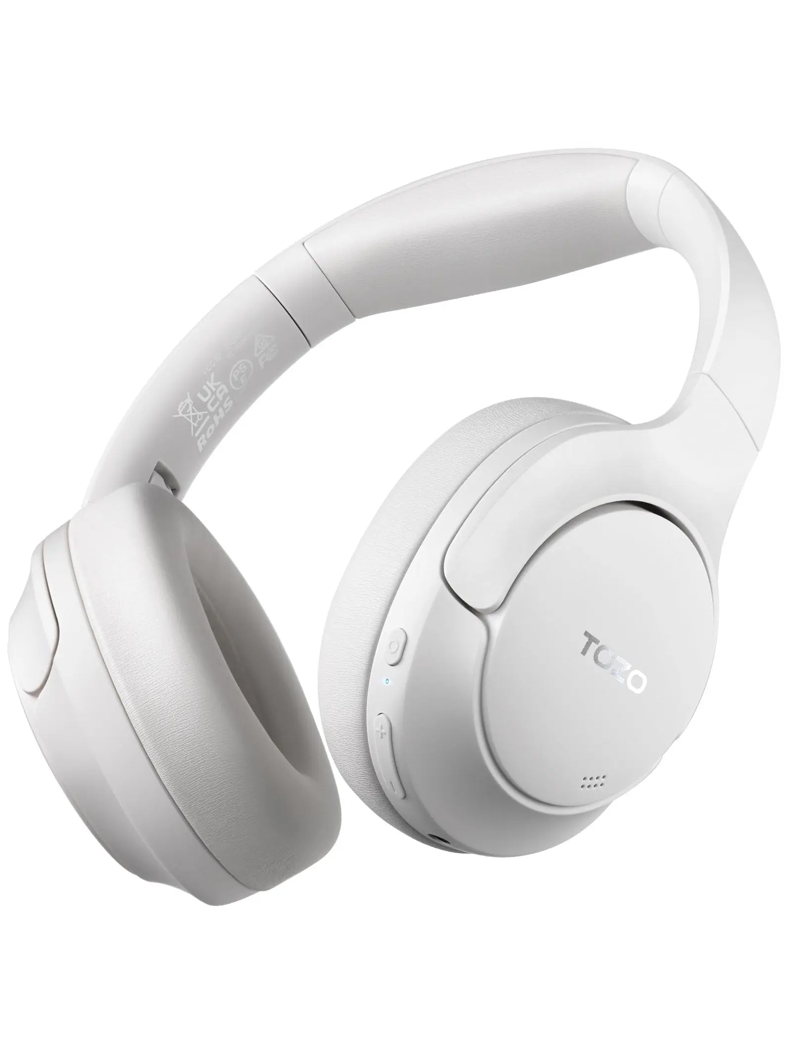 TOZO HT2 Hybrid Active Noise Cancelling Headphones, Wireless Over Ear Bluetooth Headphones, 60H Playtime, Hi Res Audio Custom EQ via App Deep Bass Comfort Fit Ear Cups, for Home Office Travel White