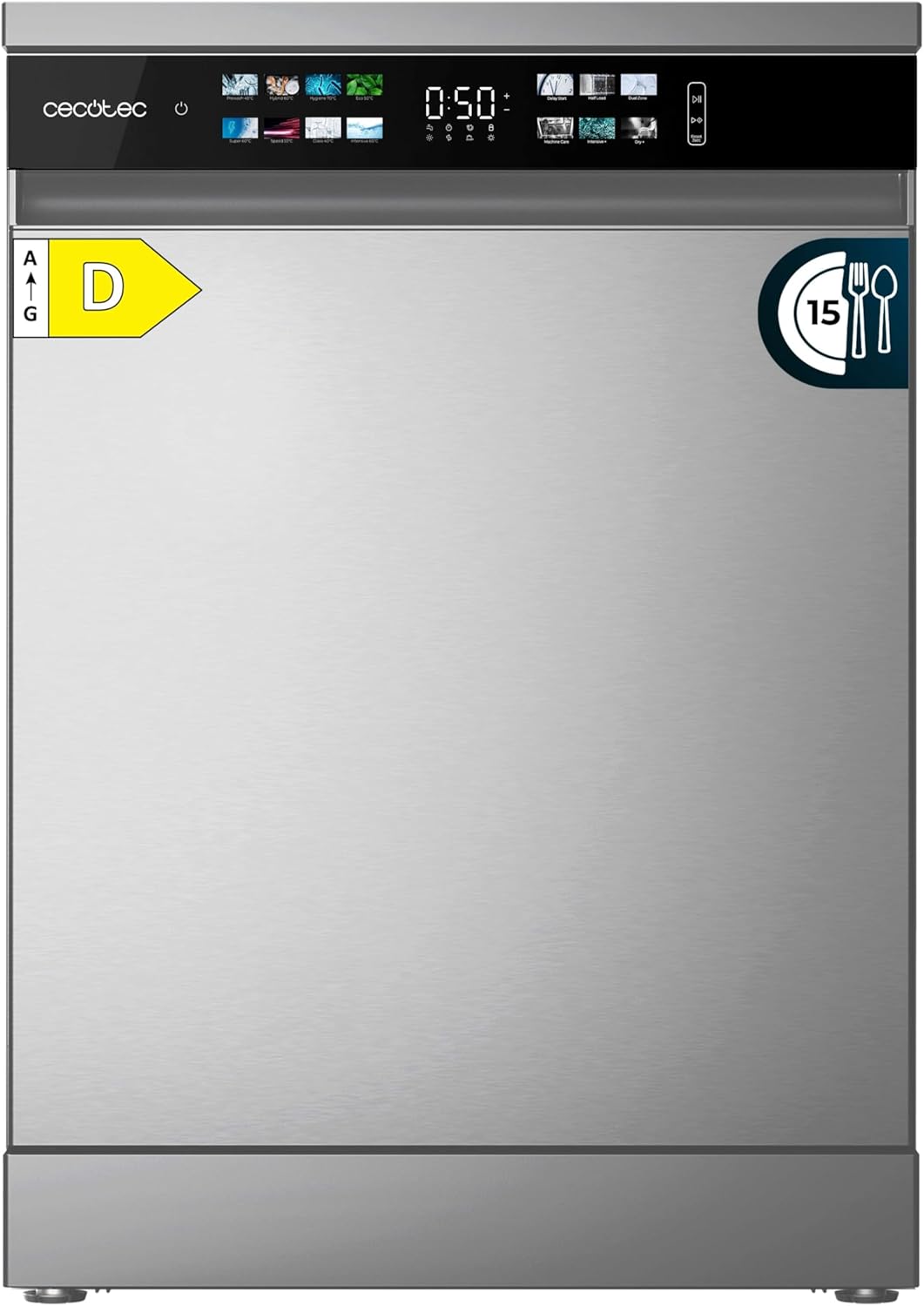 Cecotec Lavastoviglie da incasso Bolero Aguazero 6210 D. 60cm, 15 coperti, Classe D, Display Color, Terzo vassoio, 14 programmi, Dual Zone, Aquastop elettronico, Dry+, Vassoio regolabile, AutoClean