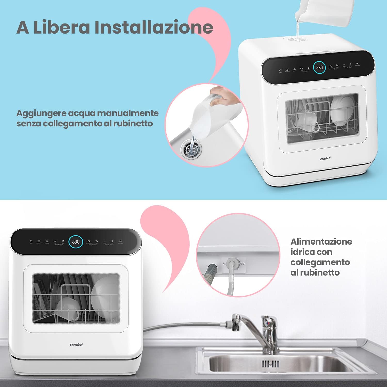 Mfd42S110W-It Lavastoviglie A Libera Installazione Con 3 Coperti, 7 Programmi, Tocca Controllo, Display A Led, Avvio Ritardato E Funzione Di Lavaggio Fuori Stagione, Bianco
